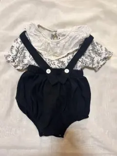 ベビー サス付きロンパース レース襟トップスセット