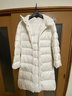 ユニクロ　ダウンロングコート　ファー　ベルト付き　 ホワイト　サイズXL