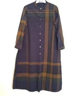 ハル様専用。サニークラウズチェック柄シャツワンピース 長袖 ネイビー