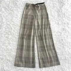 H&M エイチアンドエム チェック柄ワイドパンツ XS ハイウエスト 脚長効果