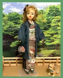 タミーちゃん用 和服 【小紋・羽織★深緑】ハンドメイド着物セット