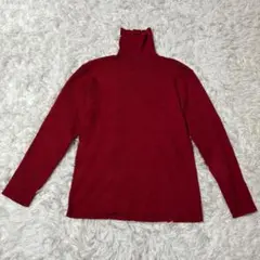美品 レディース 長袖ニット L レッド タートルネック イトキン 無地