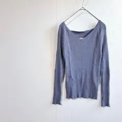 ピンキー＆ダイアン バックシャンワイド リブ ニット プルオーバー ブルー M