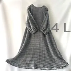 新品【4Ｌ】大きいサイズ♡抑揚ストレッチ素材♡ギンガムチェックＡラインワンピース