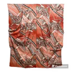 22142 【即購入OK】振袖　扇子と鶴　ピンク〜赤　成人式　セット可【即発送】