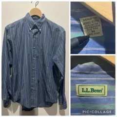 【80-90s】LLBean 長袖シャツ ストライプ グリーンブルー