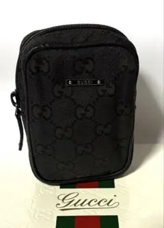 Gucciグッチ☆GGパターン コンパクトポーチ☆ブラックキャンバス