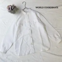 WORLD COORDINATE バンドカラーシャツ M ホワイト ナチュラル