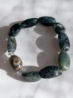 B36 モスアゲート　三眼天珠　ブレスレット　天然石　トライアングル　三角