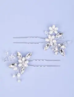 ヘアピン　髪飾り　パール　花　ラインストーン　ウェディング　結婚式　パーティー