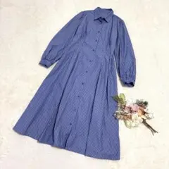 【ジーユー】GU ストライプシャツワンピース(長袖) ロング ブルー XL