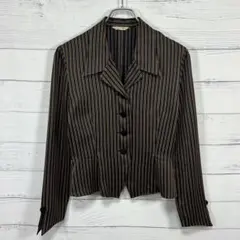 ビンテージ 日本製ストライプ ペプラムブラウス ジャケット 昭和レトロ 個性的M