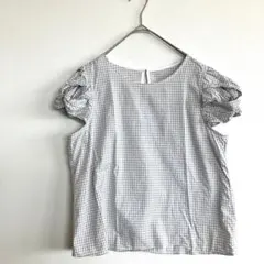 all of me　半袖　トップス　パフスリーブ　ギンガムチェック