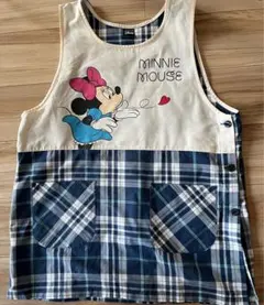 保育士　ミニーマウス チェック柄エプロン