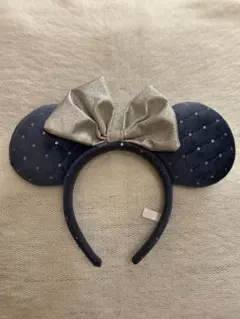 ミッキー耳カチューシャ ネイビー リボン付き