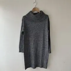 【Navy】ネイビー M レディース ミックスカラー 編み込みニット ハイネックのサムネイル