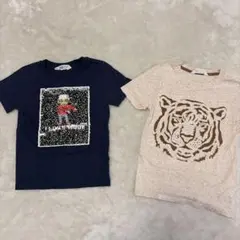 H&M 半袖Tシャツ 2枚セット 110 スパンコール トラ柄 アニマル 男の子