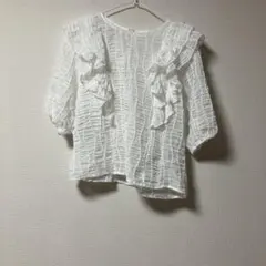 フリル付きホワイトブラウス サイズF