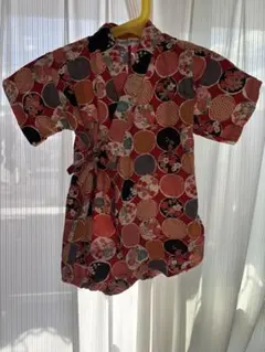 赤色　お花柄　和柄　甚平　未着用