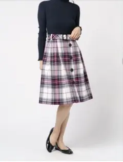 【美品】ブルーレーベル　ドッキングワンピース　ロゴベルト　フレア　チェック