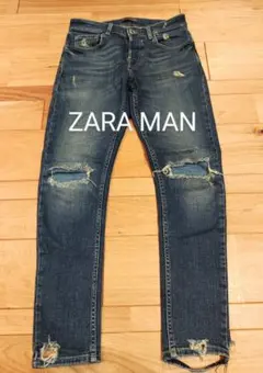 ZARA MAN ダメージ　リペア加工　ストレッチ　デニム　スキニー　ストレート