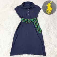 ラルフローレン ポロワンピース ネイビー ポニー刺繍 シルクベルト付き L