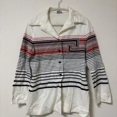 70sヴィンテージ✨Bodin Knits 幾何学×ストライプ柄 ポリシャツ