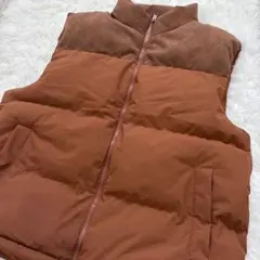 ⭐️新品⭐️ドロスト付き 中綿ダウンベスト コーデュロイ 切り替え 茶のサムネイル