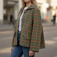 美品 SUTSESO スチェッソ ジャケット M 緑 チェック柄 フード付き