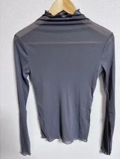 シースルー　ハイネックトップス 長袖 グレー レディース