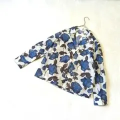花柄　長袖シャツFREEサイズ　グレー系 リメイク用