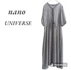 ナノ ユニバース ワンピース ロング フリー 花柄 小花柄 ブラック Vネック