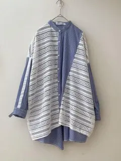 美品】marble SUD 刺繍 ストライプ 柄入り ブラウンブルーグリーン系 