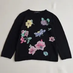 美品✨LEONARD レオナール シルク混ニット 花柄 刺繍 ブラック Mのサムネイル