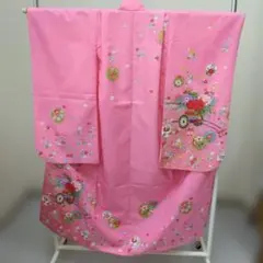 七五三 着物 ピンク 花車 華やか　　7歳　お正月　ひな祭り　着物のみのサムネイル