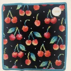 【新品未使用】フェイラータオルハンカチ　チェリードット　ブラック　縁グリーン