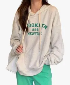 【新品】韓国風 ロゴ パーカー オーバーサイズ ゆったり グレー　Lサイズ