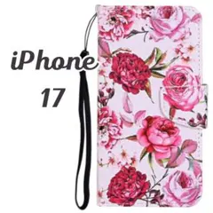 iPhone 17 花柄手帳型ケース ピンク系 カード収納 可愛い