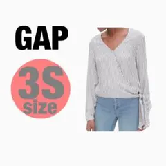 【ストライプラップトップス】GAP ギャップ 黒×白 長袖 カシュクール 春夏秋