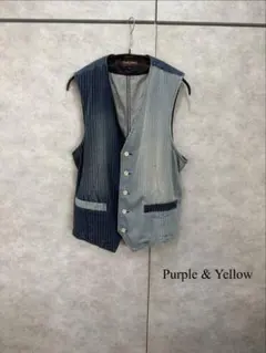 Purple & Yellow ストライプデニムベスト Lサイズのサムネイル