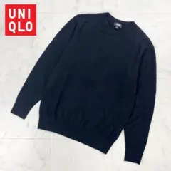 美品 UNIQLO カシミヤクルーネックセーター ブラック サイズS*CD653