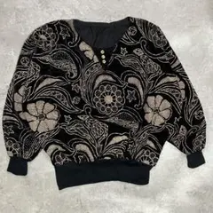 【ブラックフライデー】総柄トップス 黒×ゴールド ゆるだぼ　薄手ニット　秋冬