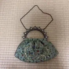 RARa】インド製 がま口ビーズバッグ ゴブラン調 総刺繍 レトロ 