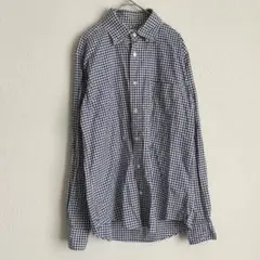 ビューティーアンドユース 長袖シャツ M チェック 綿100 日本製 ネイビー