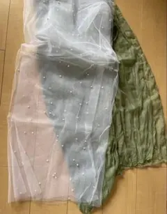 【ウェディング】セット売り　グリーンテーブルクロス　パール装飾付きテーブルクロス