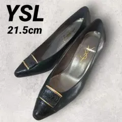 YSL イヴサンローラン ダークグリーン レザー ヒール パンプス 21.5cm
