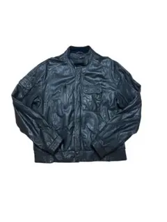 黒レザー ジャケット カジュアルスタイル　メンズ　革ジャン