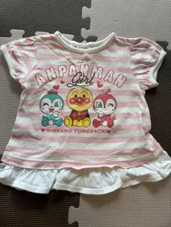 【美品】アンパンマンガール 半袖トップス 90cm ピンク ボーダー フリル