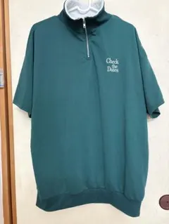 ハーフジップ 半袖 カットソー グリーン