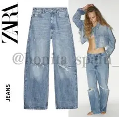 【ZARA】36 ミッドライズBAGGY TRF デニムパンツ